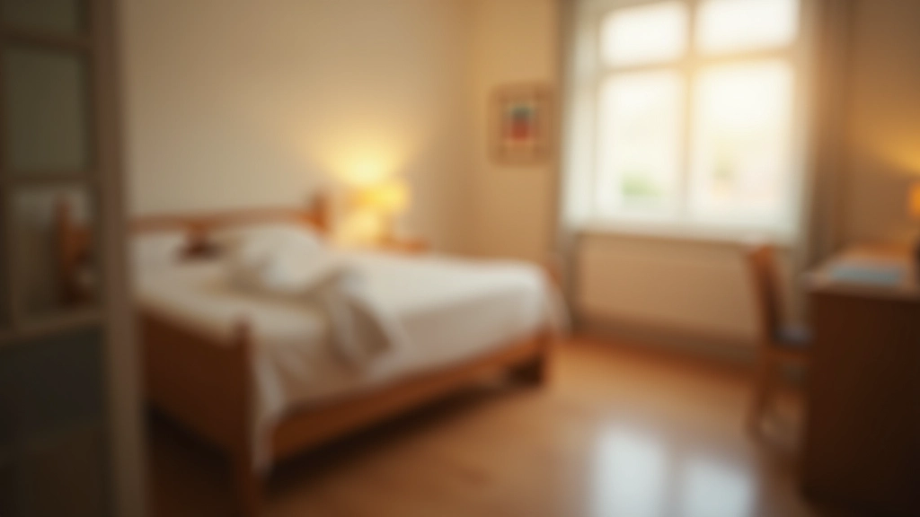 Modern bedroom with bedside lamp, clear floor space, and safety rails visible on the bed