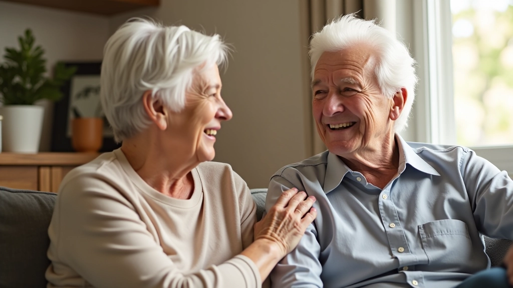 Adult child and aging parent sharing a peaceful, connected moment together