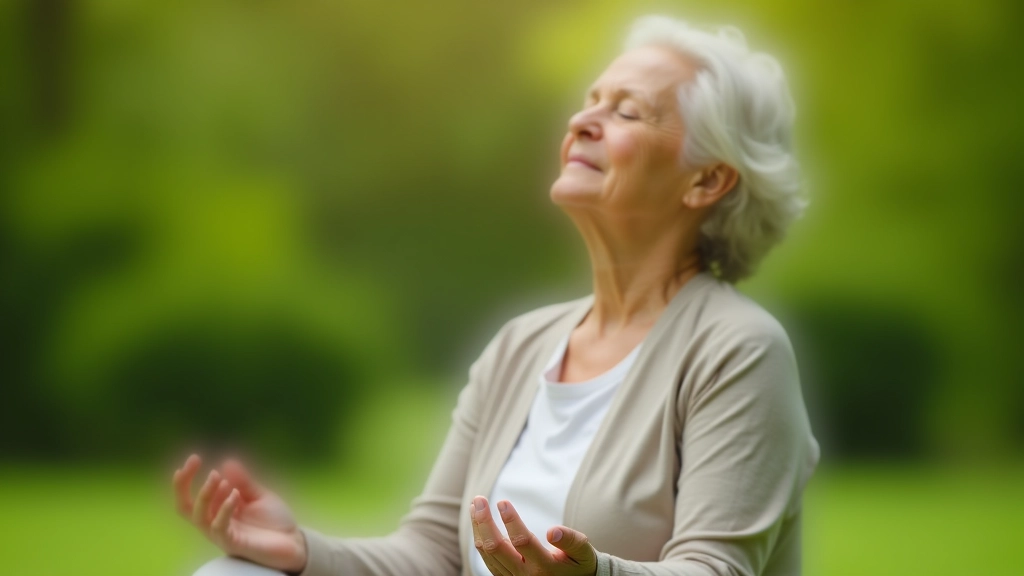Woman meditating peacefully in a garden with natural greenery